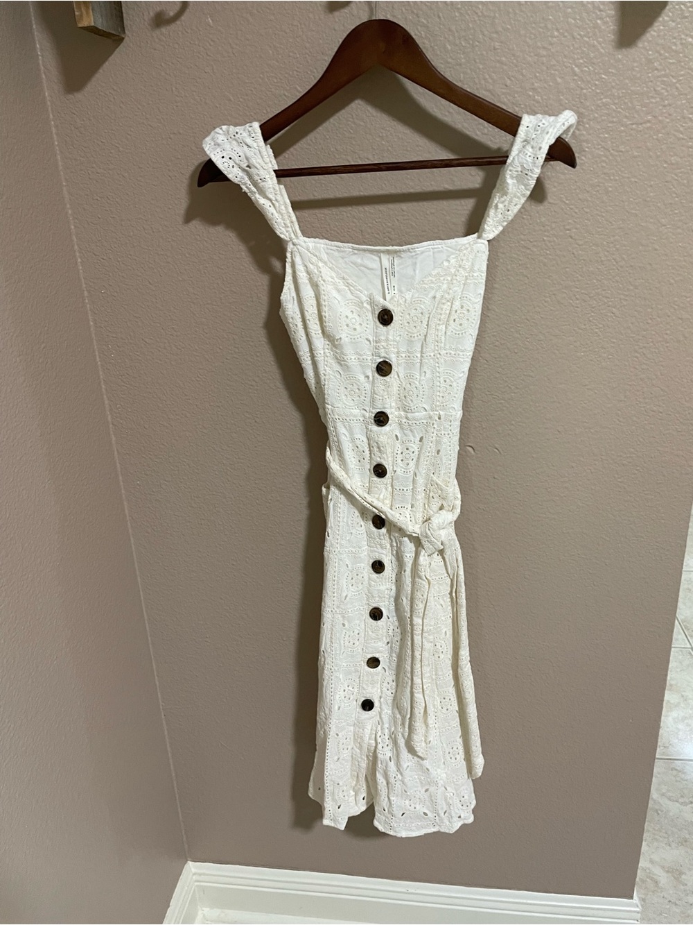 Anthropologie White Eyelet Midi Dress with Front Buttons